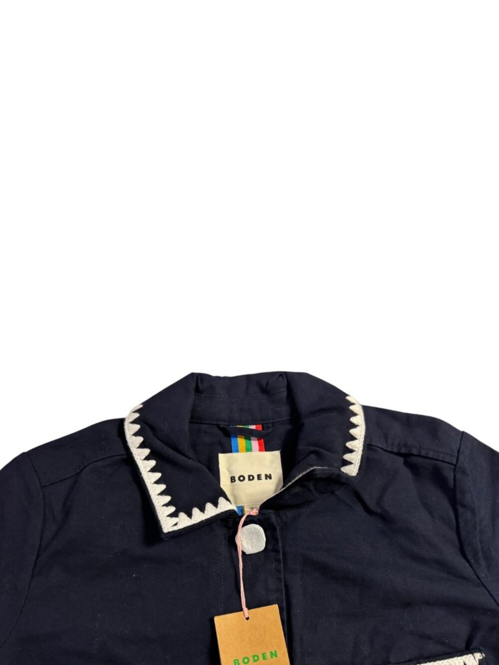 Boden Embroidered Utility Jacket Navy White Women's US 6 NWT Workwear Coat MSRP - Picture 8 of 10